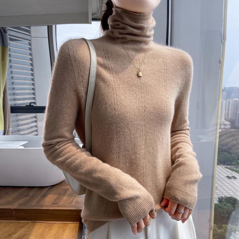 Women's High Neck Wool Pullover Sweater - Long Sleeve, Warm Knitwear for Autumn & Winter
