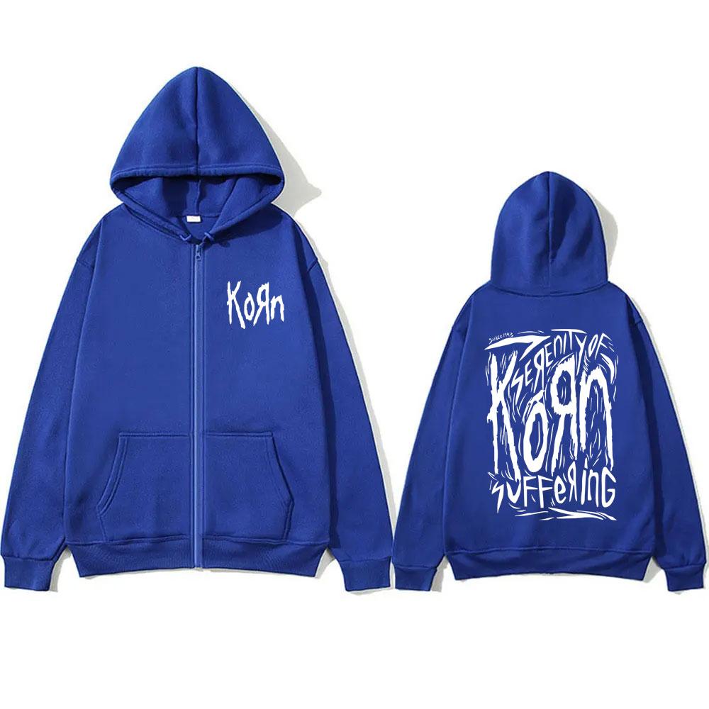 Rock Band Korn Reißverschluss Hoodie Herren Damen Vintage Gothic Übergroße Jacke Musik Print Sweatshirt Männlich Fleece Baumwolle Reißverschluss Hoodie