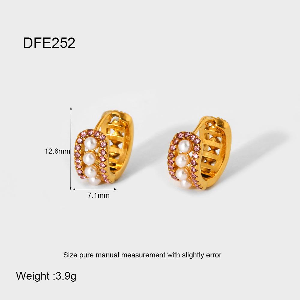 

Европейская и американская мода INS Позолоченные 18-каратным золотом универсальные серьги-кольца с жемчугом и розовыми бриллиантами