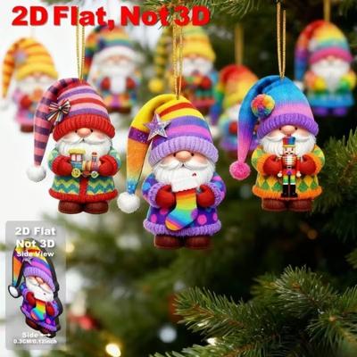 16 Pieces Set 2D Design Christmas Hanging Ornaments Wooden Hanging Holiday Pendant Decoration Santa Claus Xmas Decor Elements