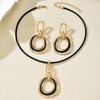 Minimalist Geometric Circle Necklace Earrings Set Black Cord Gold Tone Double Ring Jewelry For Women Summer Vacation