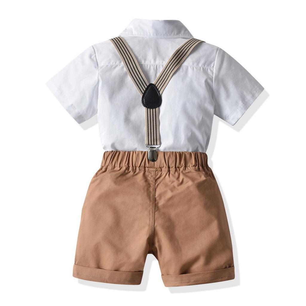 Boys' 2024 Summer Four-Piece Outfit: Short-Sleeved Shirt, Bib Shorts, Perfect for Children's Day and Birthdays