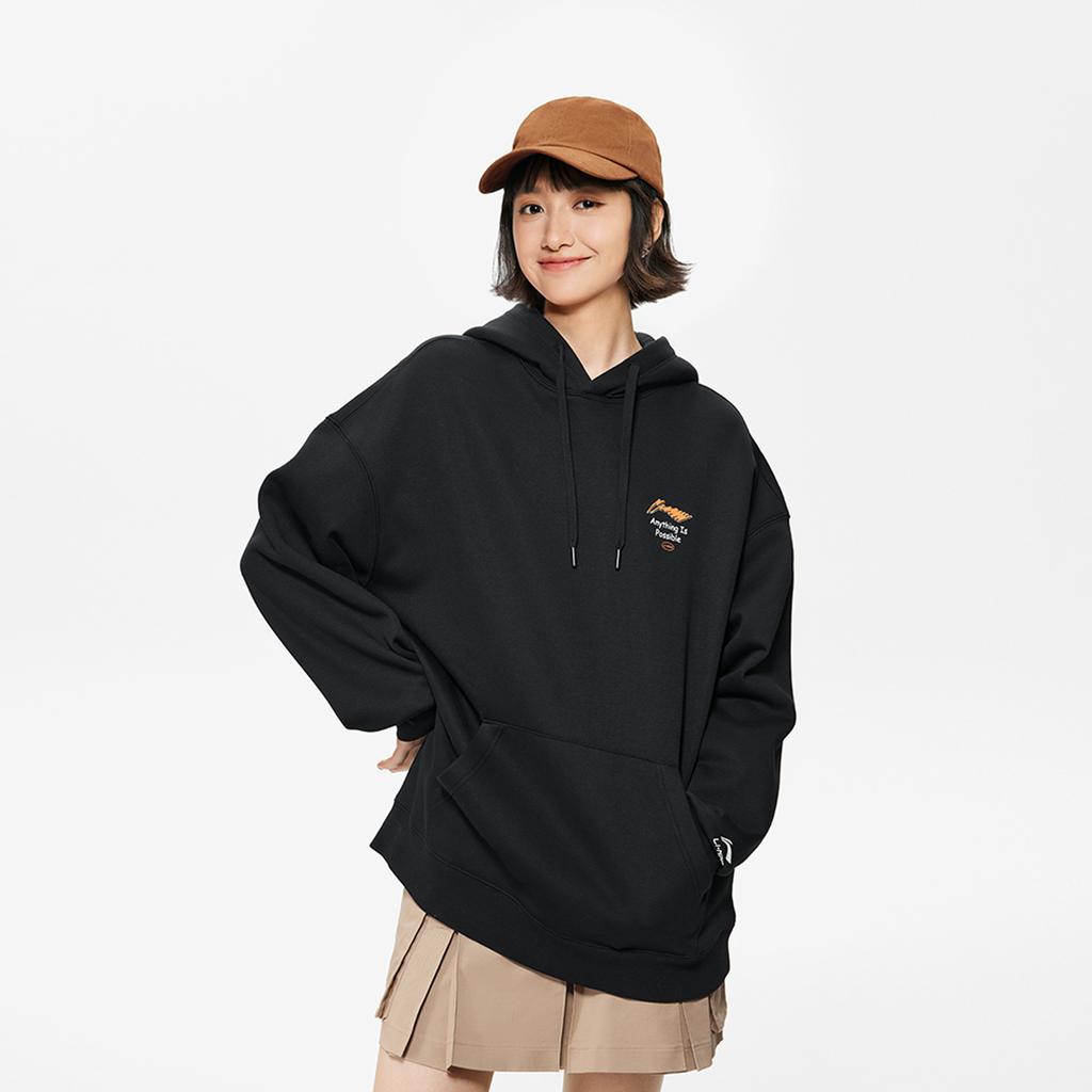 Li Ning Sportovní lifestylová série Americký retro minimalistický ležérní antistatický antibakteriální pohodlný mikina s kapucí Unisex mikiny Černá AWDUA05-4