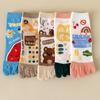 Cotton Five Fingers Women Socks Cartoon Medium Tube Socks Kawaii Split Toe Socks For Yoga Sports