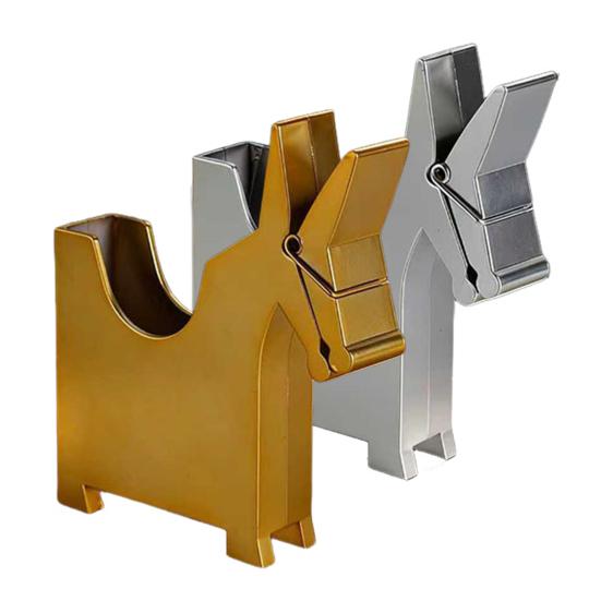 Creative Wooden Horse-Shaped Clip Storage Box Metallic Texture Pen Holder Note Business Card Organizer Cute Animal Desktop Decor for Office School
