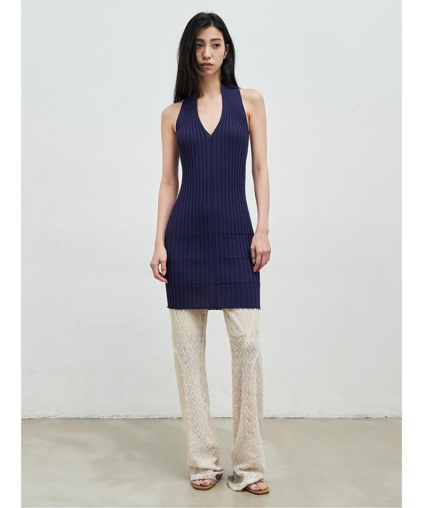 Anggae Crafted Rib Halter Dress Navy