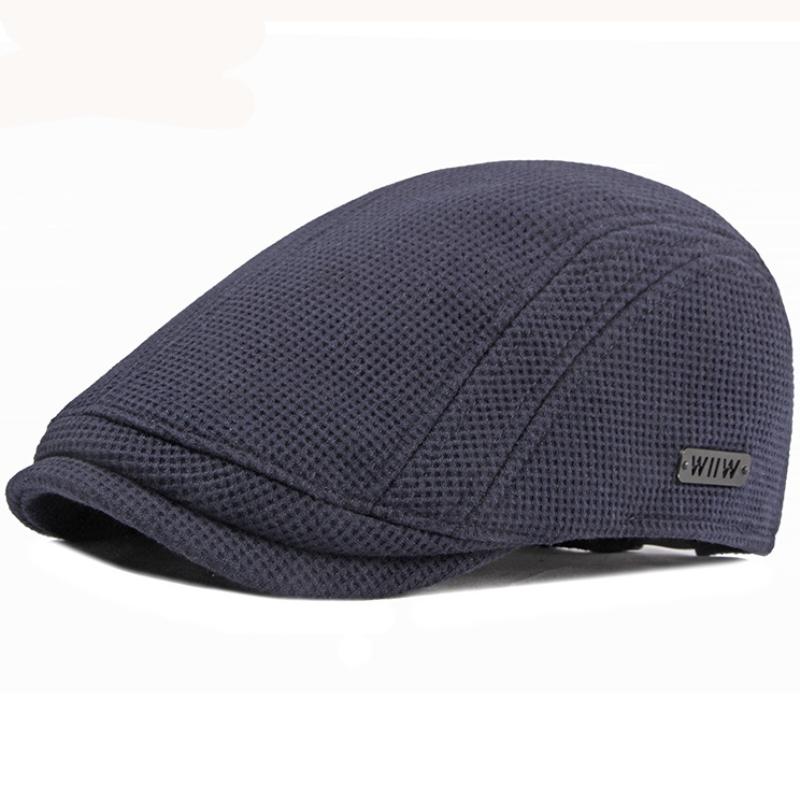 HT1327 Black Beige Coffee Grey Cabbie Gastby Flat Cap Warm Knitted Autumn Winter Mens Hats British Western Style Beret Caps