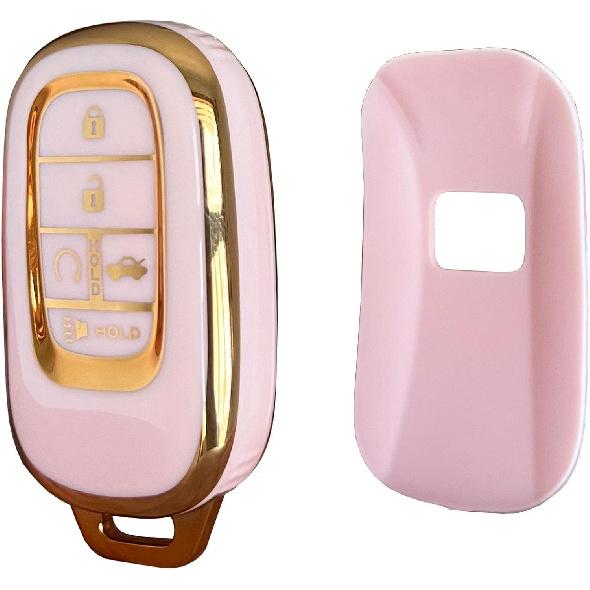 Keyless Entry Systems for Honda Key Fob Cover Fit for Honda   2024 2025 Civic Accord HR-V Pilot CR-V 5 Buttons Smart Key (Pink-Gold)