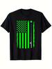 St Patricks Day Fishing Graphic Tee Clover American Flag Style Men's Breathable T-Shirt Daily Casual