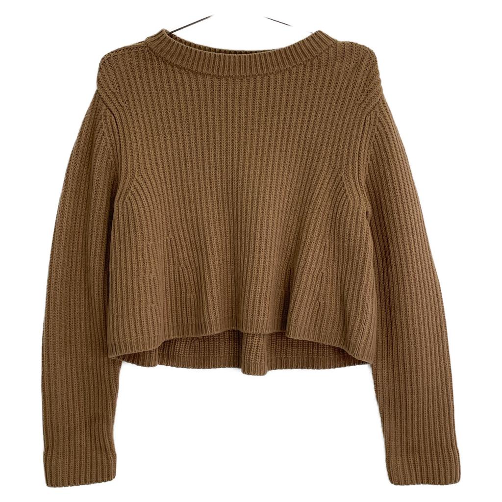 FOXEY 37519 Brown Wool X Cashmerex Silk Cropped Rib Knit Pullover Tops 38 BrownUsed