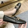 Modische weiche PU-Lederschuhe für Damen, Allround-Slipper, Slip-On-Derbys, quadratische Zehenpartie, Oxfords, große Größe 34-43, flache Damenschuhe mit Metallkette