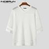 INCERUN Oversized Men Summer O-neck Half Sleeve Hollow See Through T-Shirts