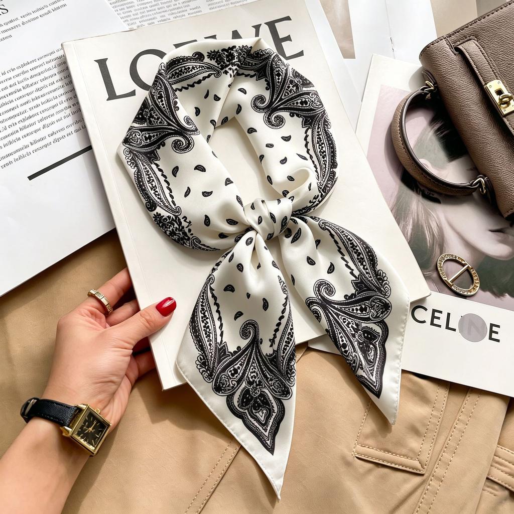 Simple temperament Spring and summer female imitation silk scarf versatile Korean version casual small square scarf neck protection decorative scarf
