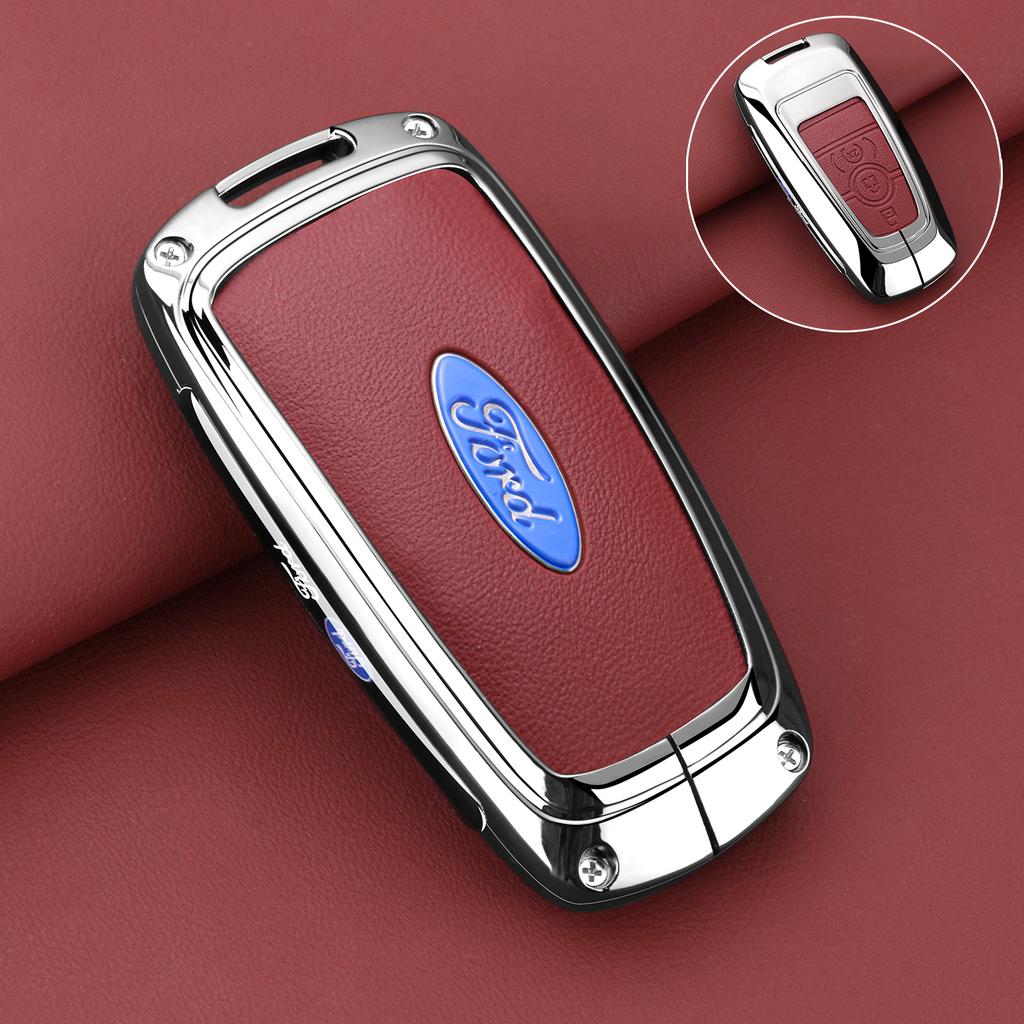Leather Car Key Case Protector Cover for Ford Fusion Mustang Explorer F150 F250 F350 EcoSport Edge S-MAX Ranger Lincoln Mondeo