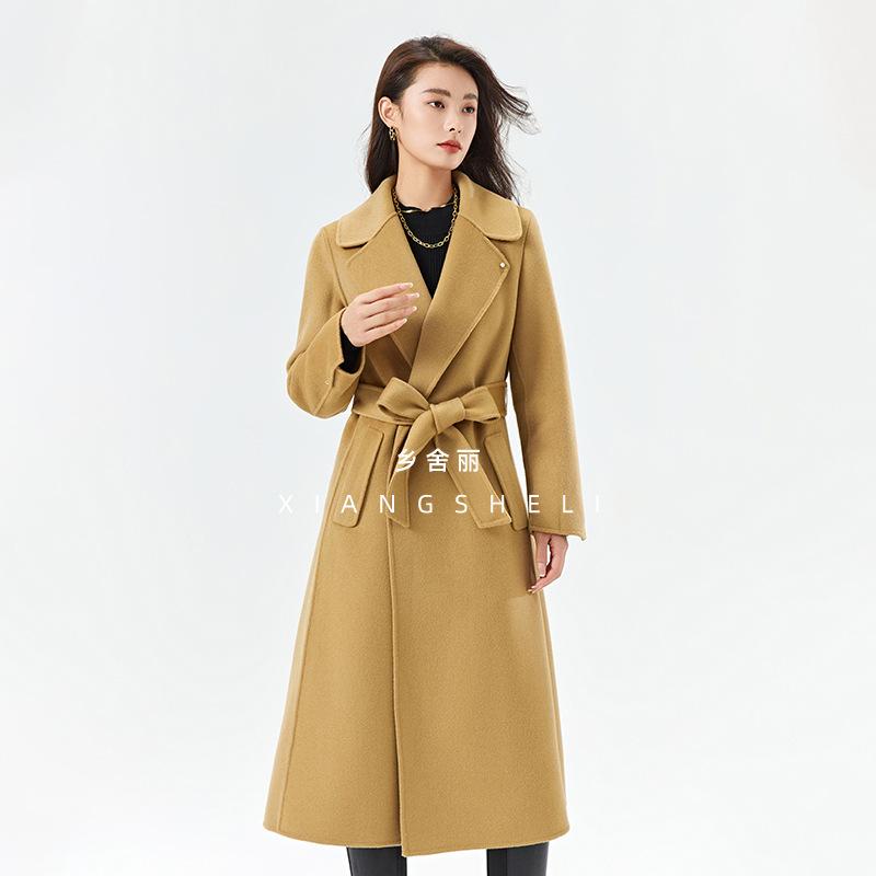 Classic medium and long high-count wool coat, handmade double-sided woolen, high-end commuter elegant woolen coat