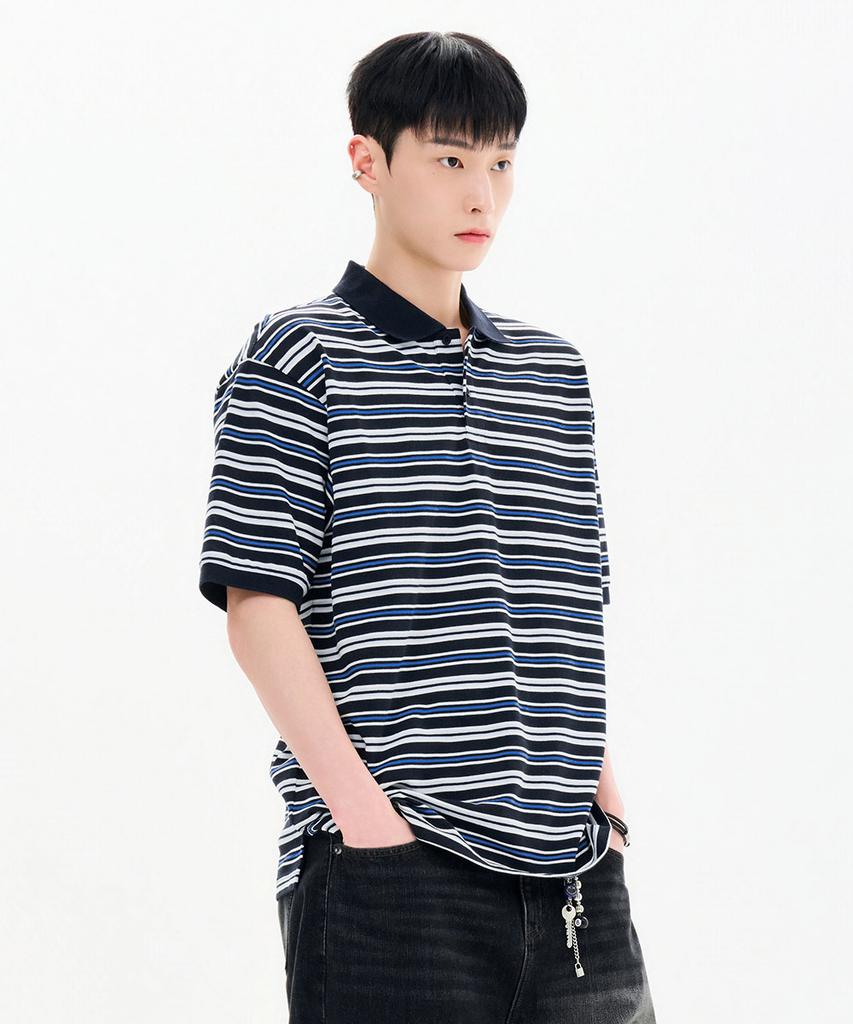 CHASECULT Men'S Striped Short Sleeve Collared T-Shirt-Fbrk5712D04