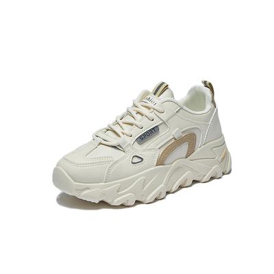 Women's Beige & White Color-Block Chunky Dad Sneakers | Minimalist Detail Casual Trendy Footwear