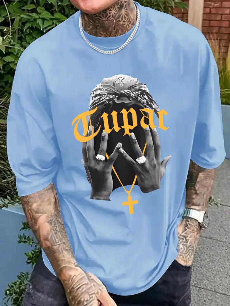 Summer Men's 3D Printed Hip hop Singers Tupac Graphic T-Shirt Round Neck Casual Women's Short Sleeve T-shirt Tee