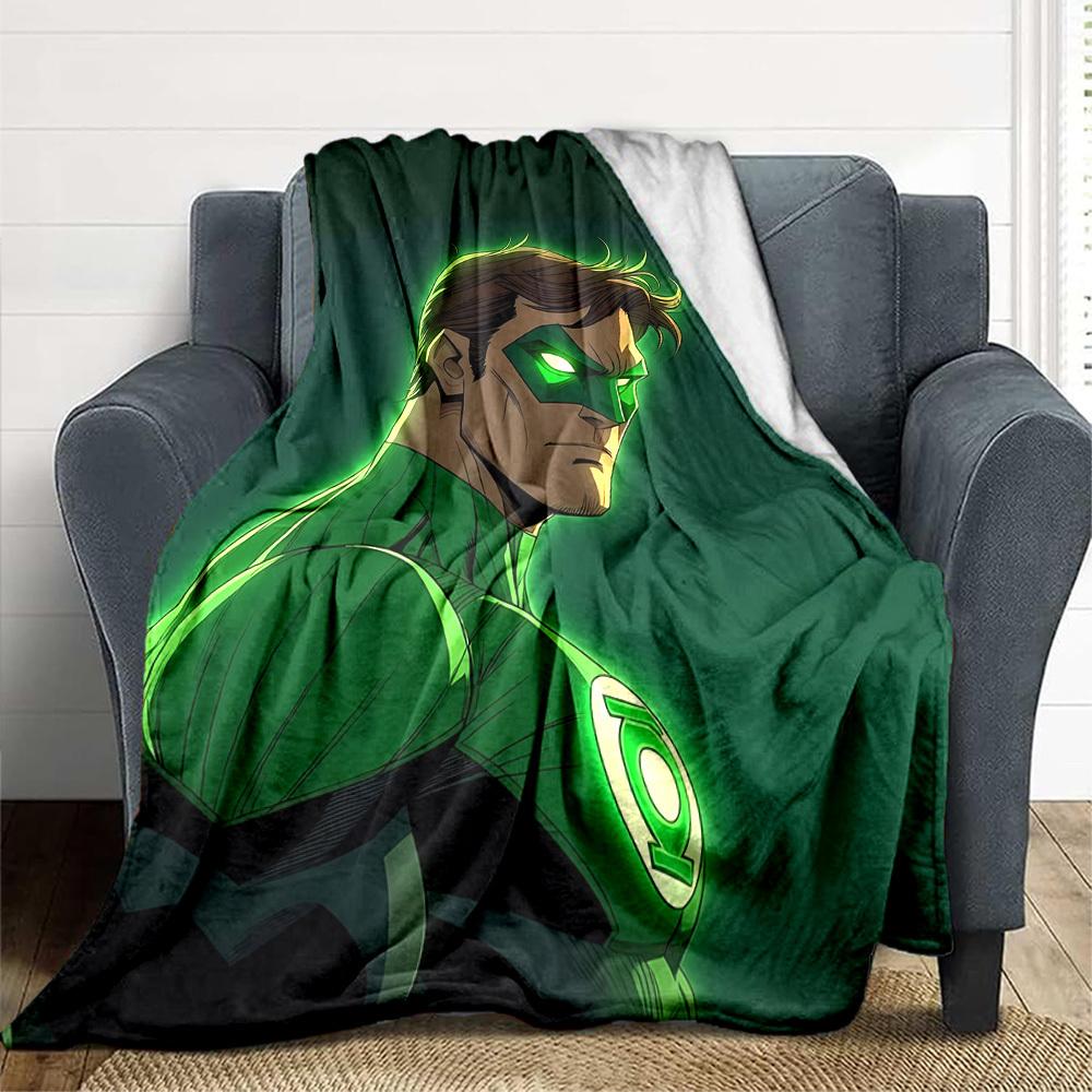 1pc Green Lantern Blanket Lightweight Flannel Throw For Sofa, Bed, Travel, Livingroom, Office, Couch, Chair, And Bed