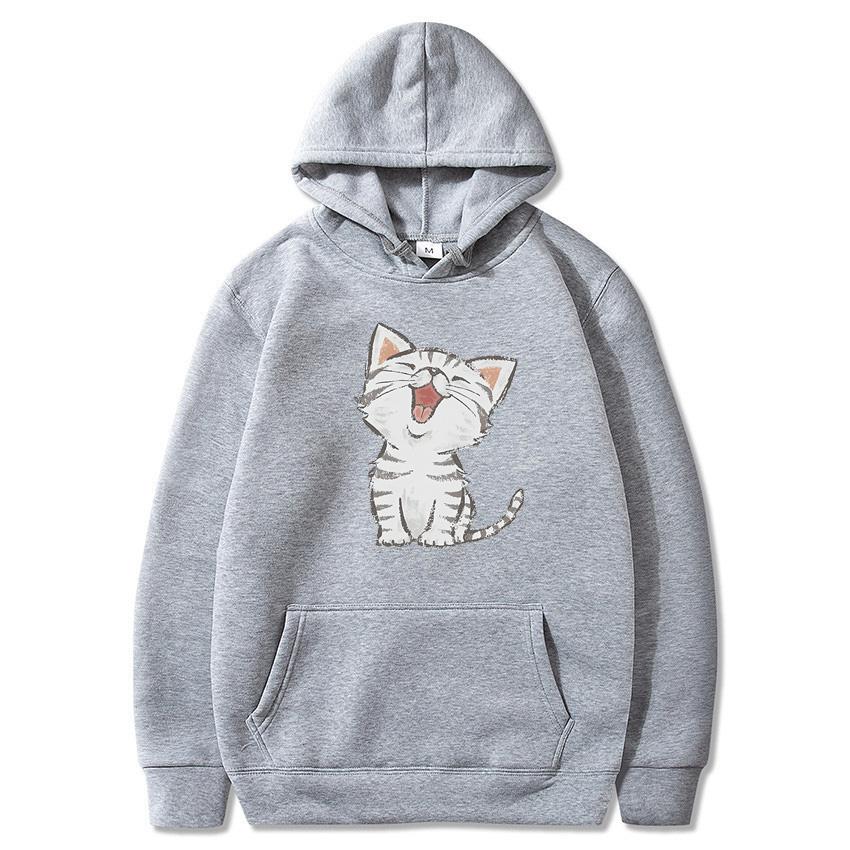 Autumn Winter Solid Color Cat Classic Hoodie Men's Daily Casual Harajuku Hoodie Y2K Street Wear Warm Hoodie