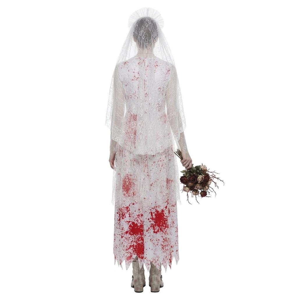 Halloween Ghost Bride Scary Bloody Zombie Wedding Dress Costume