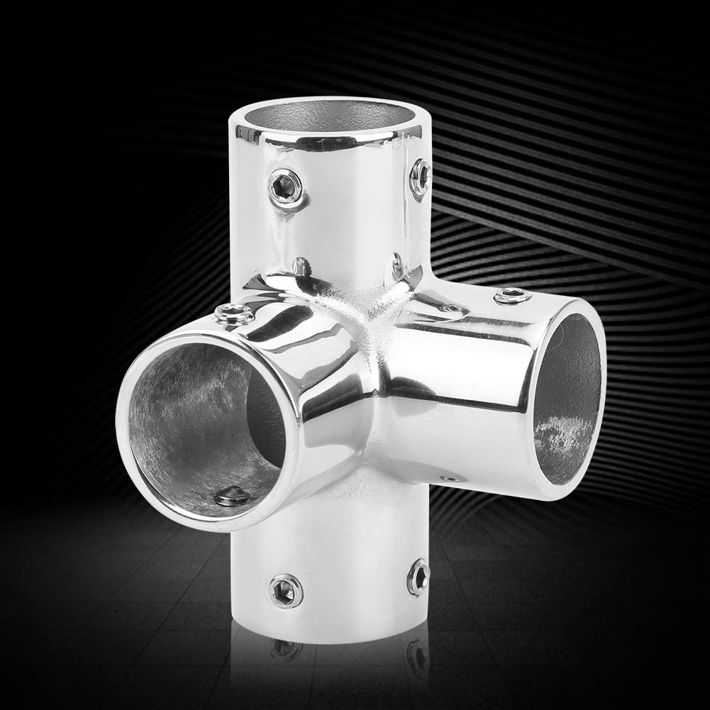 4-Way Round Base Handrail Fitting for Boats, 25mm Inner Diameter, Stainless Steel, 4-Way Pipe Fitting, Boat Hardware Accessory
