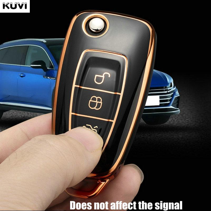 TPU Faltbarer Autoschlüssel-Etui Abdeckung Tasche Schlüsselanhänger für Ford Focus C-Max S-Max Galaxy Mondeo Ranger Transit Tourneo Custom Styling