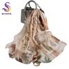 [BYSIFA] Women Chiffon Pure Silk Scarf Cherry Blossom Floral Design Long 100% Silk Shawl Scarf Purple Pink Silk Scarves Echarpes