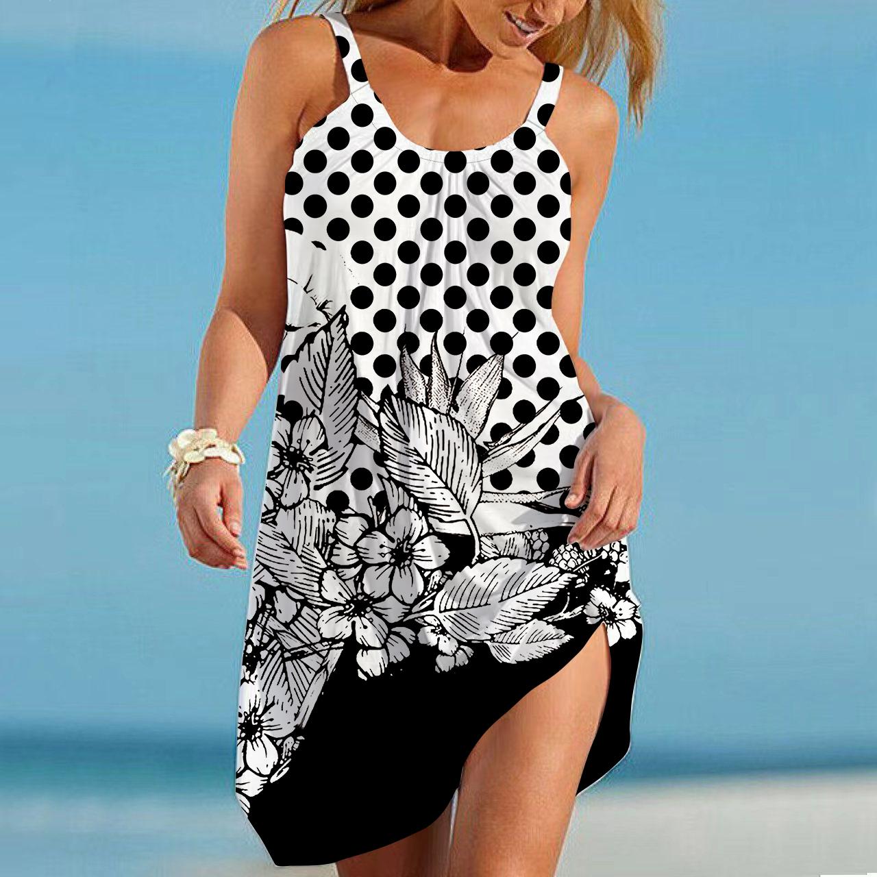 

Пляжная одежда Мини-платье с принтом в крапинку Повседневное современное платье без рукавов Свободный крой Повседневное летнее платье для улицы 5XL белый