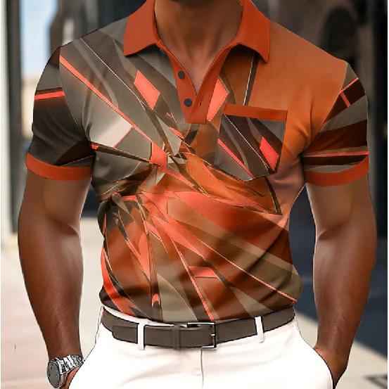 Fashionable buttoned short-sleeve polo shirt top for men, casual polo shirt