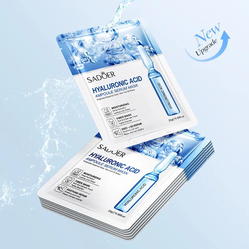 Sadoer Hyaluronic Acid Ampoule Serum Facial Masks - 10 PCS for Deep Hydration and Skin Recovery