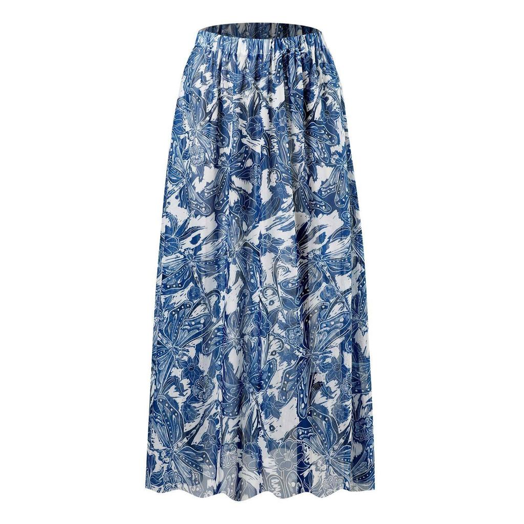 High-Waisted Push-Up Sheer Bikini Three-Piece Swimsuit Set with Long Skirt