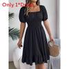 Euro Street Style Short Sleeve A Line Dress With Ruffle Hem For Casual Wear