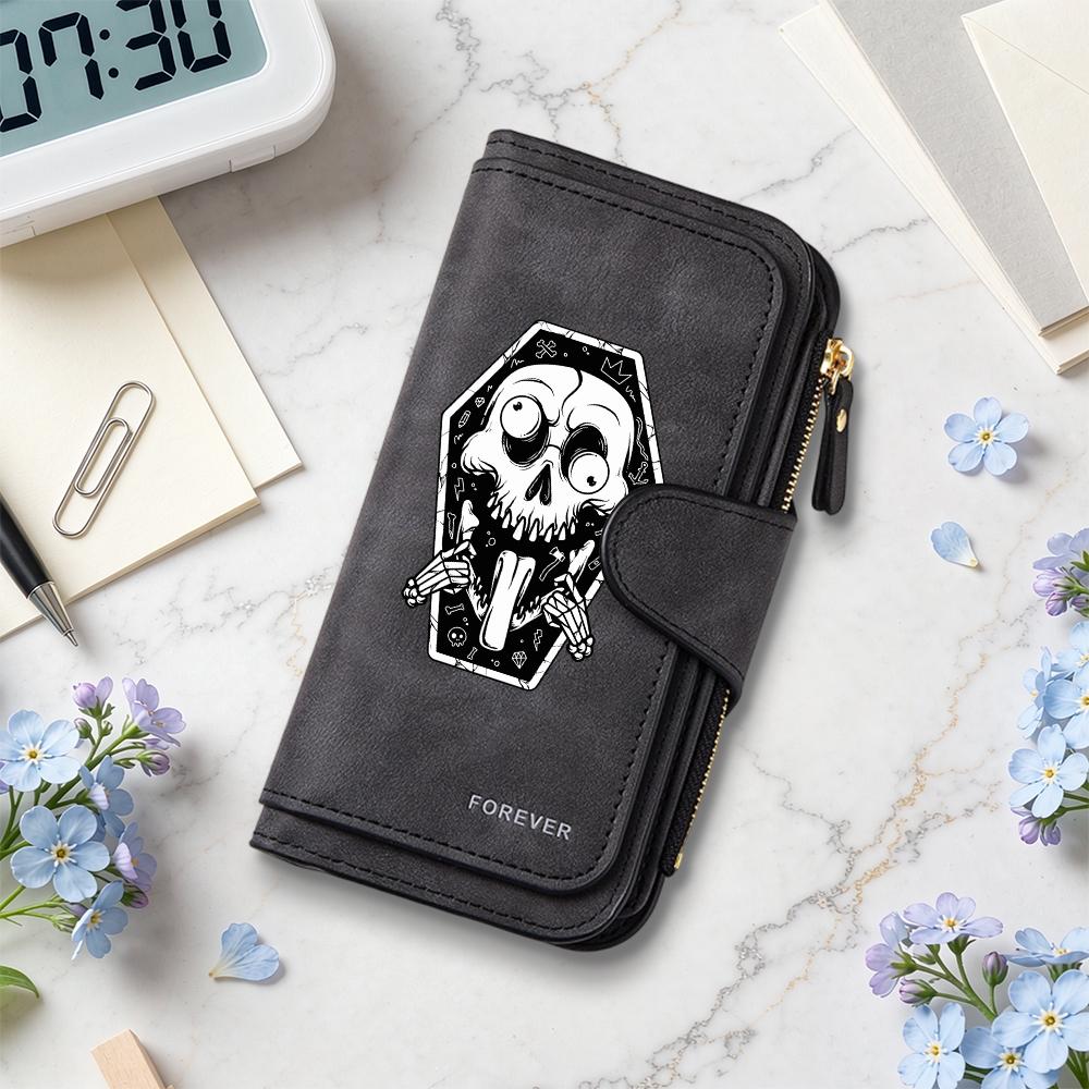 Gothic Skeleton Leather Wallet for Women Portable Multi Slot Card Holder Fashion Long Purse