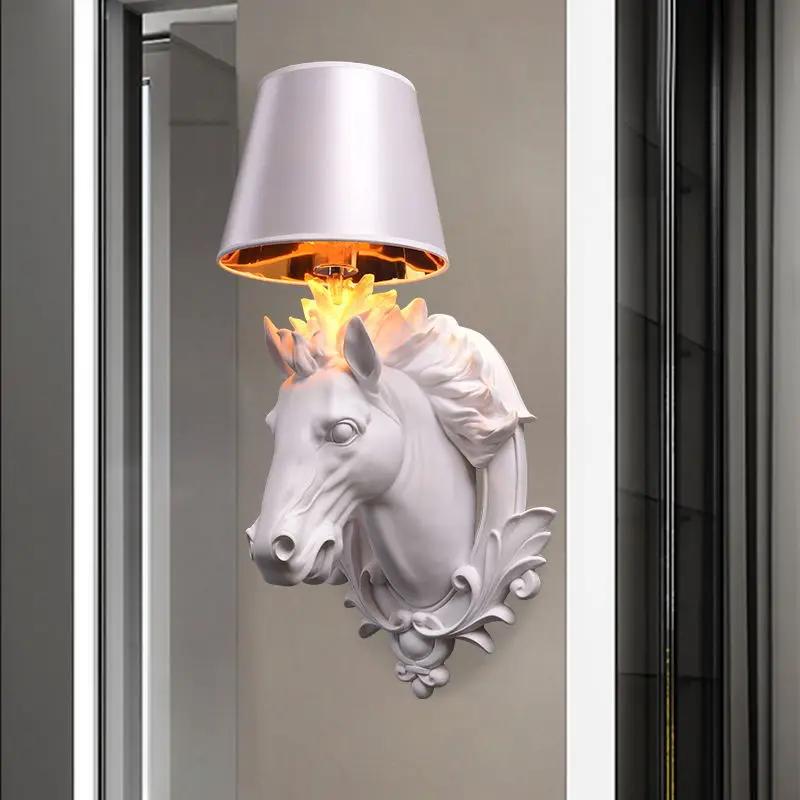 Modern Simple Horse Head Led Wall Lamp Bedroom Study Bedside Hotel Restaurant Resin Walllamp Living Room Decor Animal Wall Light