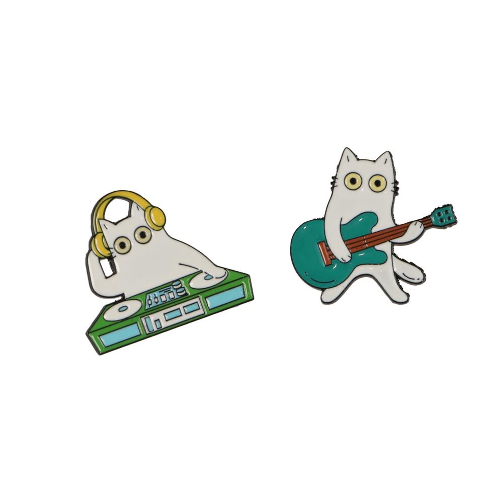 Akkordeon Damenanzug Reversnadeln Violine Musik Katze Abzeichen Elegant Tierisches Thema Metallanstecknadel Mädchen