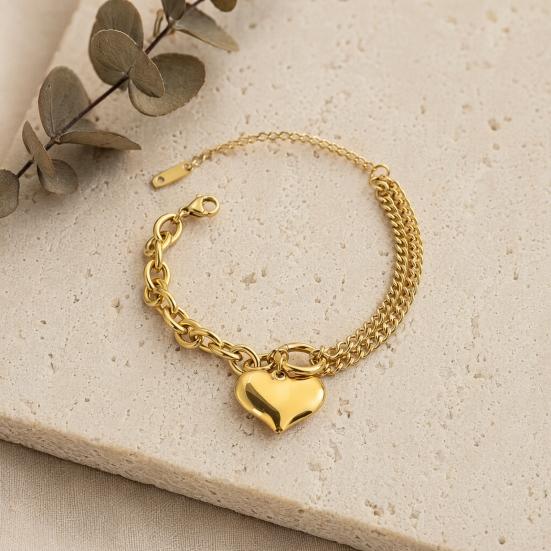 Women Bracelet, Adjustable Extended Tail Chain Bracelet, Double-Layered Cuban Bracelet with Heart Charm for Jewelry Gift