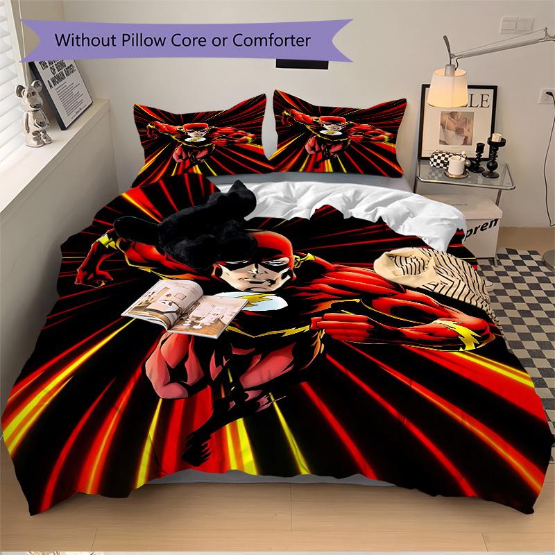 3pcs Flash Superhero Cover Set,Soft Comfortable Duvet Cover,Guest Room (1*Duvet Cover + 2*Pillowcases, Without Core) yy251024063