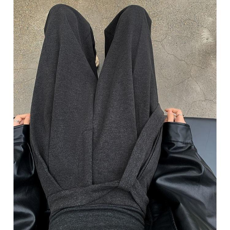 High Waist Wool Trousers Women Loose Casual Wide Leg Winter Tie Waist Design Long Pants