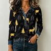 Women's Casual Long Sleeve Top Loose Fit Stylish Color Block Patchwork Shirt Comfortable Everyday Blouse