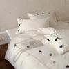 Spring/Summer Pure Cotton Long-Staple Four-Piece Bedding Set with Towel Embroidery - Soft, Skin-Friendly, Solid Colors
