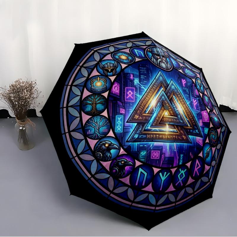 Symbolic Window Pattern Umbrella, Portable and Foldable Design, 8 Ribs, a Casual Accessory for Halloween, Christmas, and Birthday Gifts.