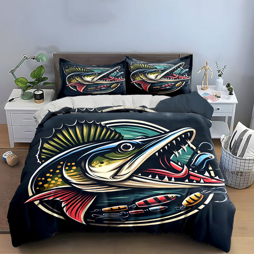 Fishing Lure Set For Anglers Multiple Sizes Kid'S And Adults' Bedroom Exquisite 3Pc Bedding Set, Gift