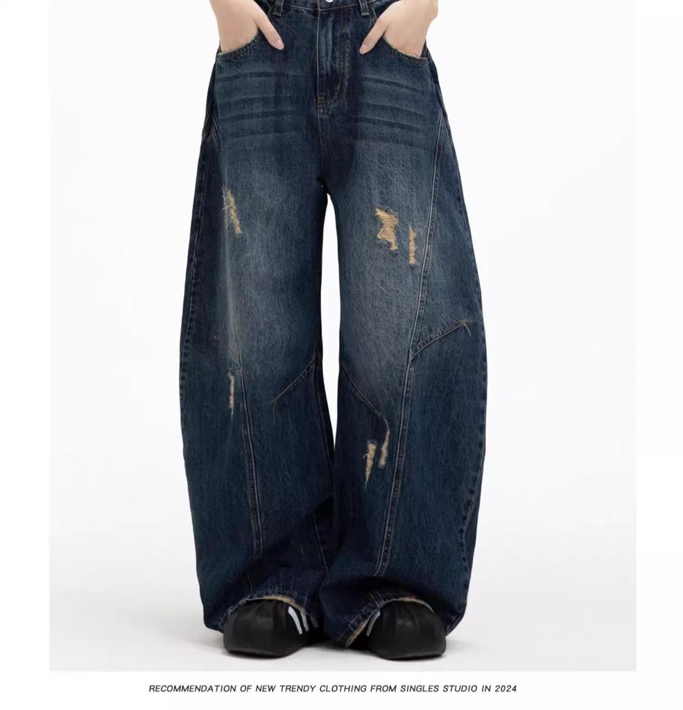 Women's Vintage Retro Wide-Leg Deconstructed Jeans