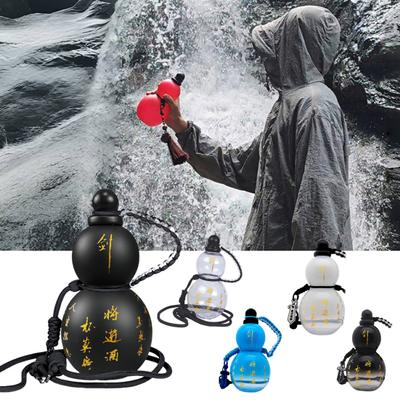1 Set 800ML Gourd Water Bottle with Shoulder Strap Braided Waist Rope Cup Brush Charm Sticker Vintage Chinese Style Tritan Drinking Bottle