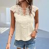Stylish And Sexy Women's New V-neck Hollow Lace Solid Color Splicing Pullover Sleeveless T-shirt