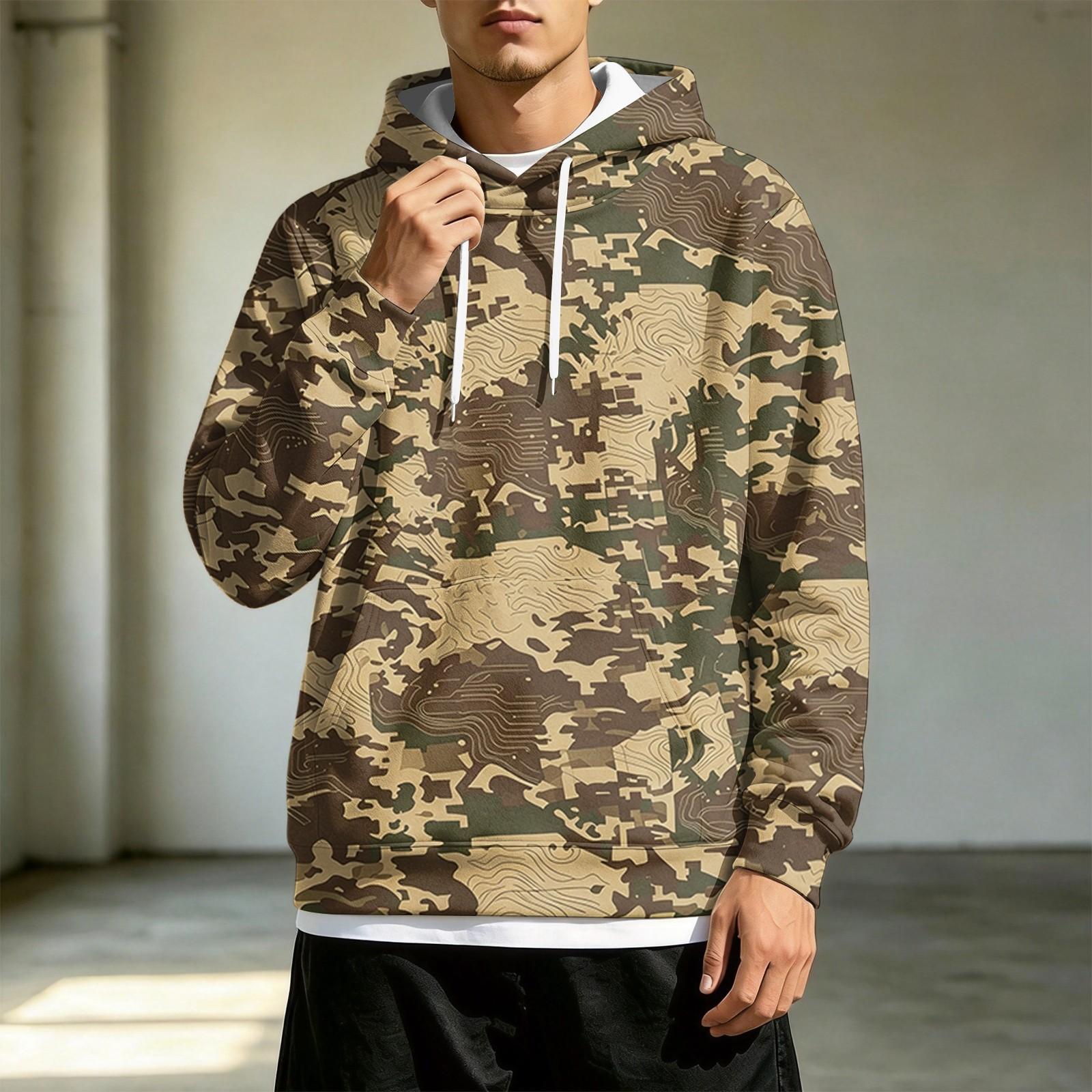 Men s Loose Fit Casual Hoodie with Pocket, Drawstring and Printed Pattern XXL