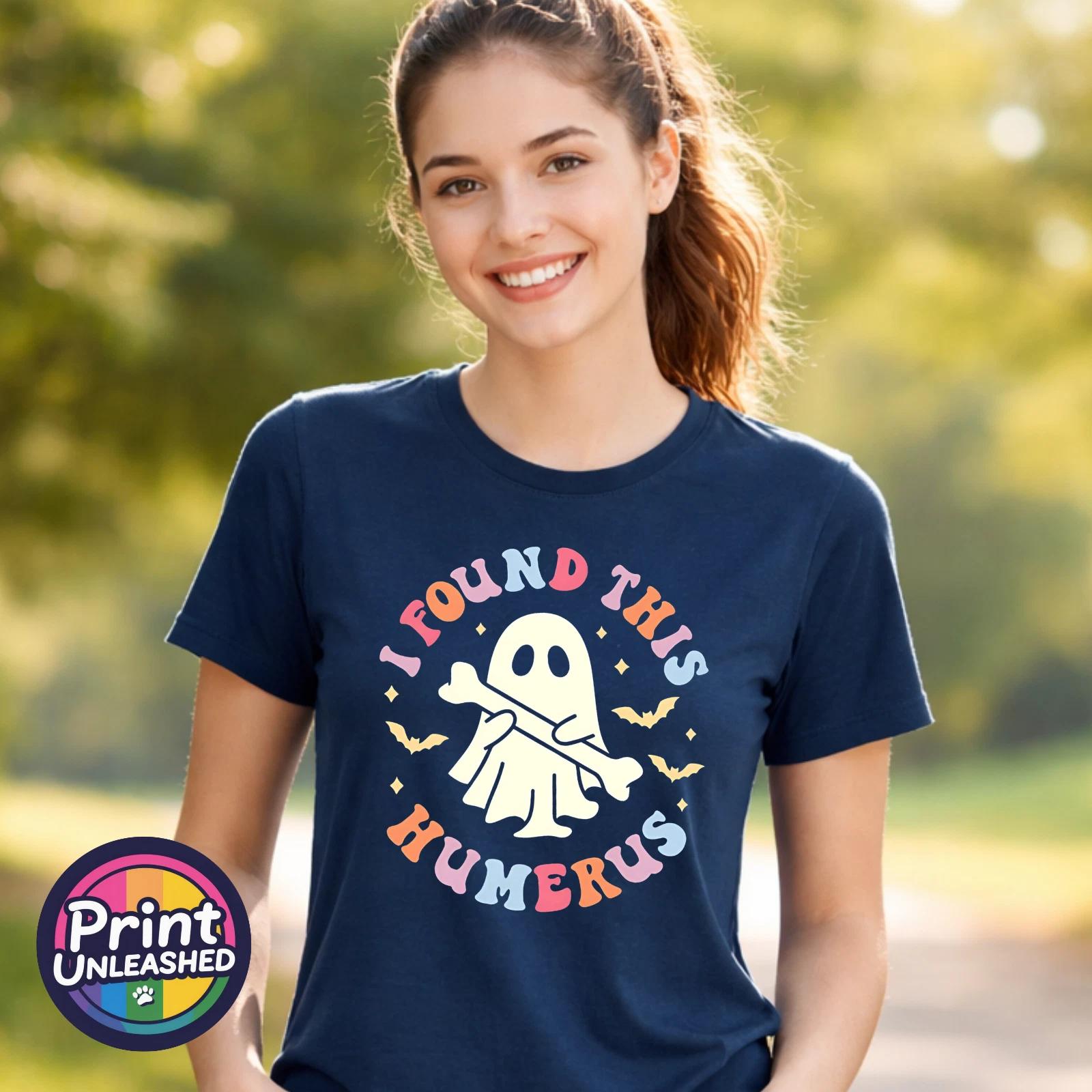 Funny Ghost T-Shirt I Found This Humerus Ladies Tee Navy Blue UK Sizes 6-18 XL