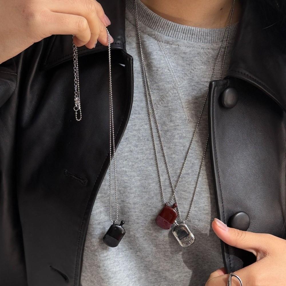 INS Minimalist Pendant Necklace Small Wine Pot Black Rope Sweater Chain Titanium Steel Long Adjustable Neck Chain
