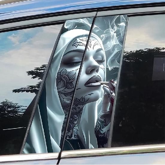 Gothic Nun Sister Car Halloween Sticker Auto B-pillar Car Center Column Decor Cover Scratches Waterproof Vinyl Decal Accessories